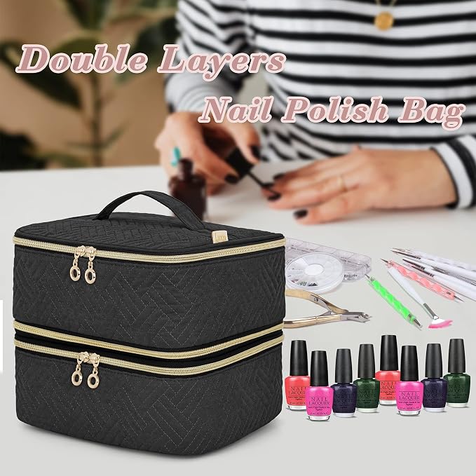 LUXJA Detachable 2 Layers Nail Polish Storage Case Holds 60 Bottles, Black | Fits 15ml - 0.5 fl.oz Nail Polish Bottles, Tools Storage Pockets, Patented Design - Image 7