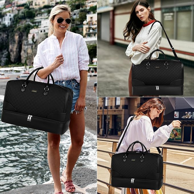 ITIEZY Weekender Overnight Bag for Women - Large Travel Duffel Bag with Shoe Compartment, Gym Duffel Bag Hospital Bag Carry On Tote Bags for Airplanes with Crossbody Bag Toiletry Bag 3Pcs Set - Image 3