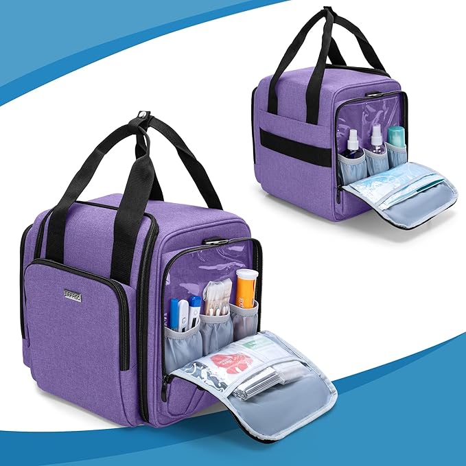 BAFASO Large Pill Bottle Organizer with 4 Inner Removable Pouches, Medicine Bag Come with Shoulder Strap (Bag ONLY),Purple - Image 4