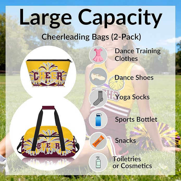 Cheerleading Dance Bag for Women Cheer Team Sport Gym Makeup Cosmetic Bag 2 Pcs Set - Image 2