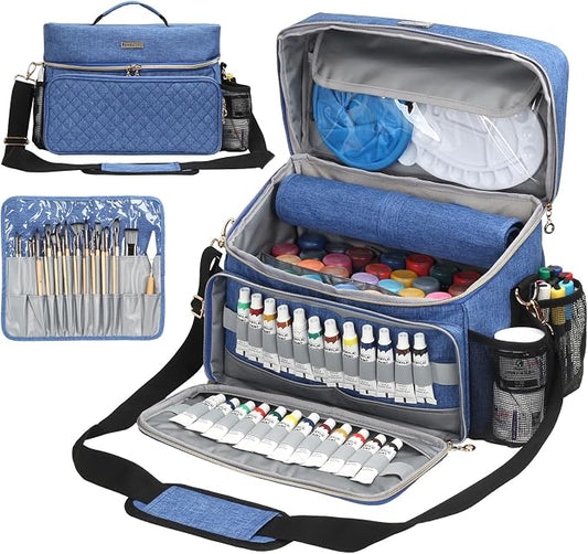 Art Supplies Organizer Storage Bag with Detachable Paint Brush Holder & Partition - Carrying Case for Home/Travel/Outdoor Fits Marks, Acrylic Paint, Palettes, Folding Buckets, Portfolios (Pro Blue) by SOLDWELLALLOVERTHEWORLD