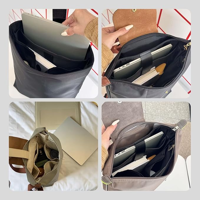 Soft Nylon Purse Organizer Insert for Longchamp Le Pliage M Backpack,Waterproof Lightweight with Laptop Compartment Long Champ Medium Backpack,Upgrade Taller Bag Insert with Cup Holder, Black - Image 9