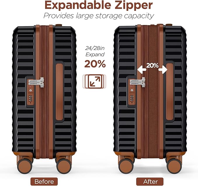 SHOWKOO Luggage Sets 3 Piece Hardside Expandable Suitcase with Double Spinner Wheels Tsa Lock, (Black, 5 piece set) - Image 5