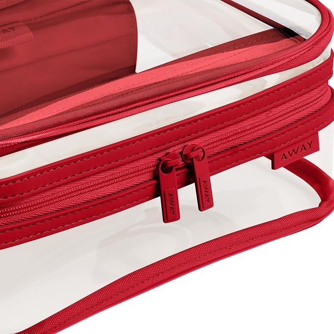 Away Clear Toiletry Bag - Water-Repellent Travel Toiletry Bag with 2 Compartments, U-Zip Opening, Interior Zip Pocket - Cherry Red - Image 4
