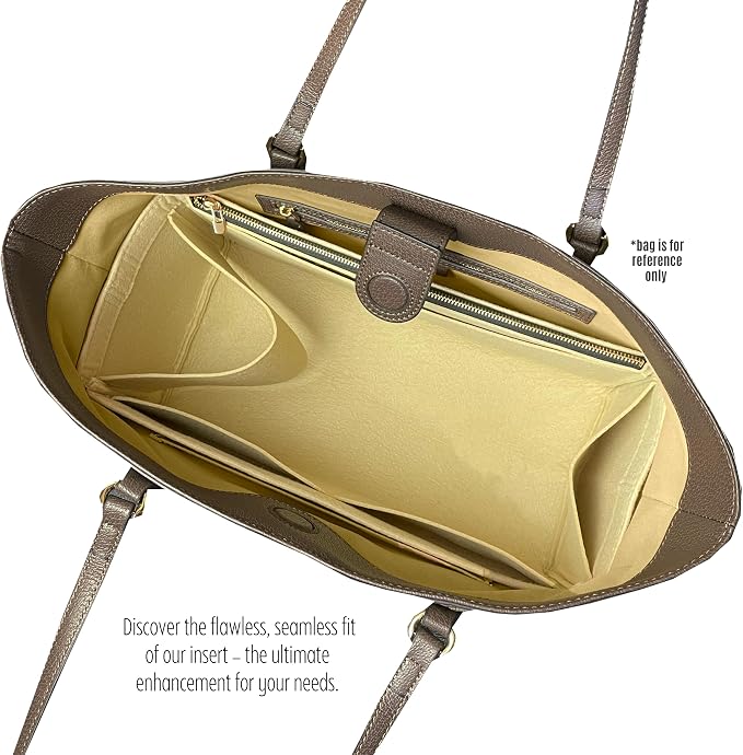 Divitize Premium Purse Organizer compatible with Ophidia Medium/Large Tote — Handmade Insert Perfect Fit, 24+ Color, Gold Zipper, Double Layered Base, Full Coverage (Slate Grey, Small) - Image 7