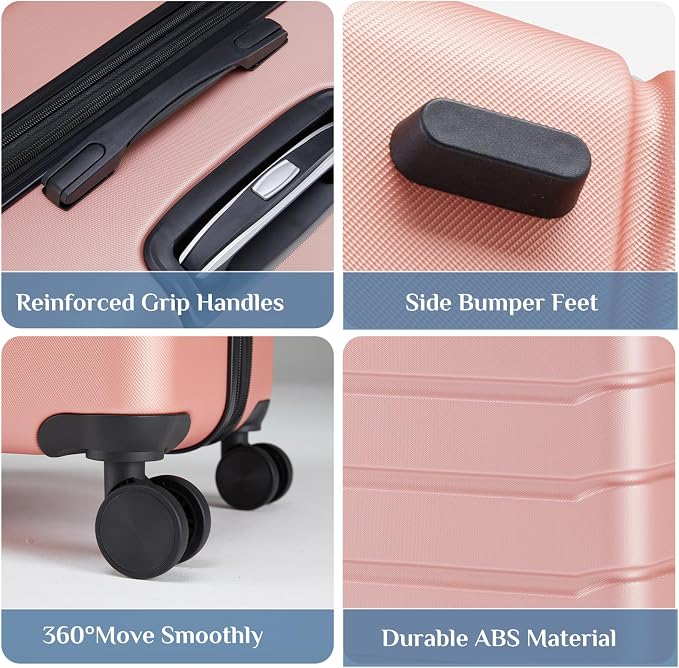 OLIXIS 3-Piece Luggage Set, Carry On Suitcases with Spinner Wheels, Expandable Travel Luggage with TSA Approved Lock & ABS Hard Shell, Pink, 20/24/28 Inch - Image 5