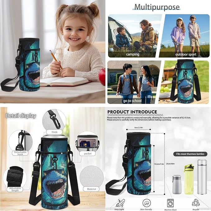 Shark Backpack and Lunch Box Set 4 PCS Schoolbag Book Bag with Insulated Lunch Bag Box Pencil Case Water Bottle Holder Carrier Sling Bag - Image 7