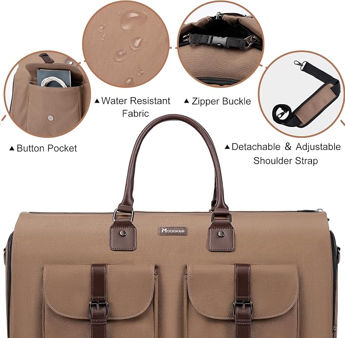 Modoker Convertible Weekender Bag - Canvas Duffle Bags for Travel with Hanging Feature, Brown - Image 6