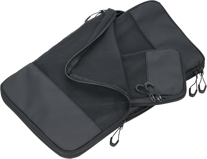 Travel Compression Bag Set - TROIKA Black Packing Cubes - 3 Pack Bags with Additional Compression Zip for Space-Saving Packing of Clothes in Suitcase & Backpack, black, 39,5 x 27,5 x 3,7 cm by TROIKA