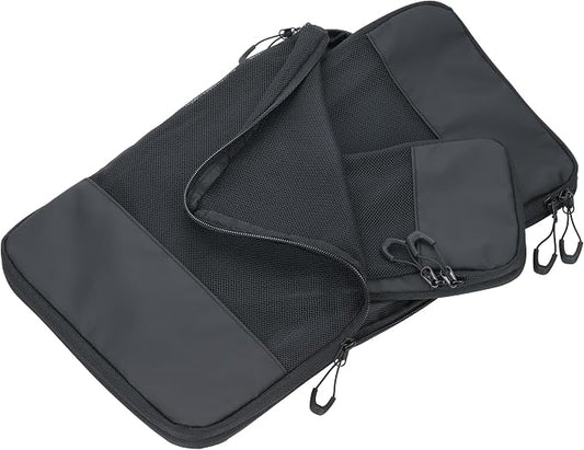 Travel Compression Bag Set - TROIKA Black Packing Cubes - 3 Pack Bags with Additional Compression Zip for Space-Saving Packing of Clothes in Suitcase & Backpack, black, 39,5 x 27,5 x 3,7 cm by TROIKA