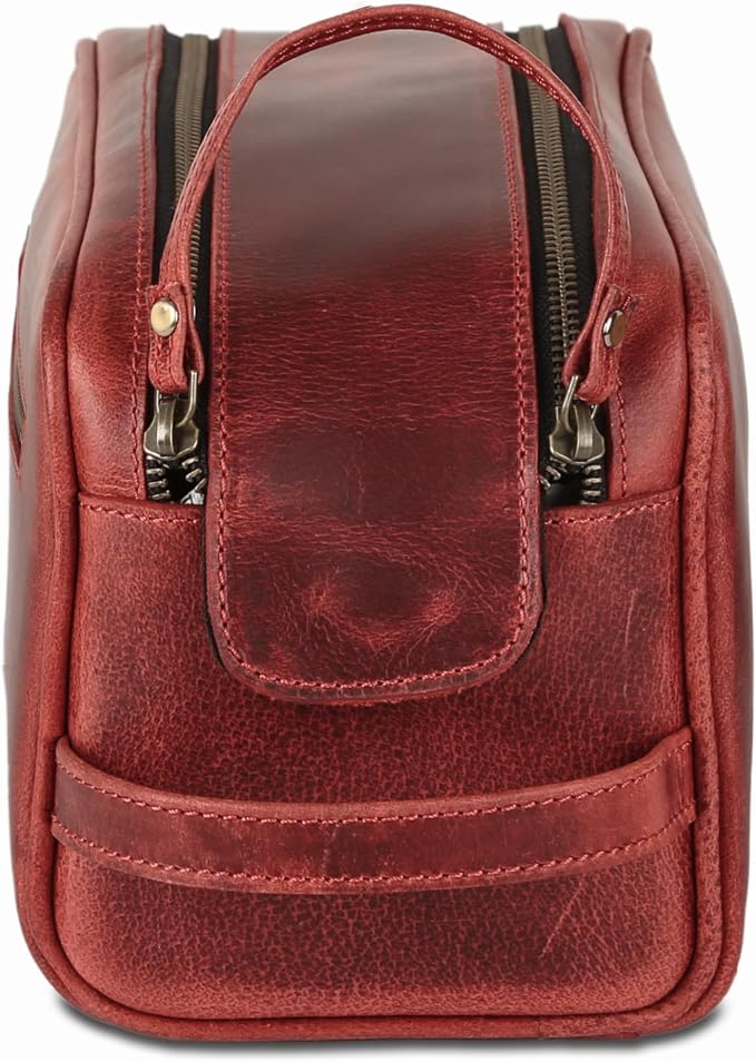 KomalC Leather Toiletry Bag for Men & Women – Handcrafted Travel Grooming Kit with Water-Resistant Lining and Secure Zipper Closure - Image 4