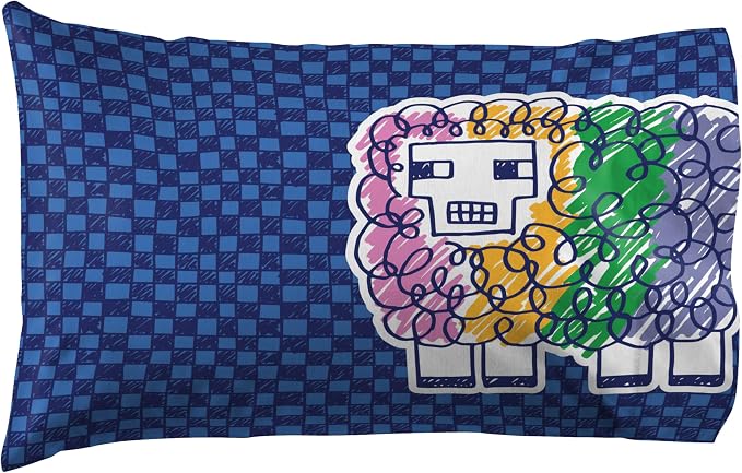 Jay Franco Kids Sheet Set with Fitted, Flat Sheets & Pillow Cover - Ultra-Soft Bedding with Pillowcase for Room Decor, Multi - Minecraft, 3 Piece Twin - Image 3
