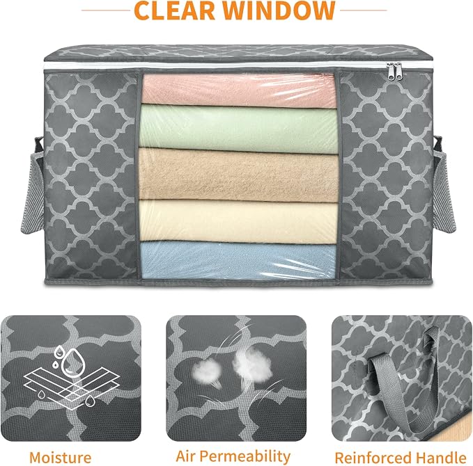 90L Large Storage Bags, 6 Pack Clothes Storage Bins Closet Organizers | Foldable Storage Containers, with Reinforced Handle, for Clothing, Blanket, Comforters, Bed Sheets, Pillows and Toys,Pattern - Image 4