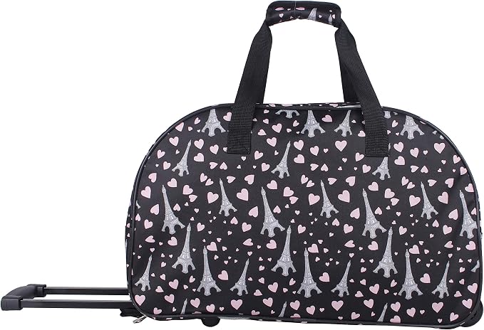 Betsey Johnson Designer Carry On Luggage Collection - Lightweight Pattern 22 Inch Duffel Bag- Weekender Overnight Business Travel Suitcase with 2- Rolling Spinner Wheels (Paris Love) - Image 5