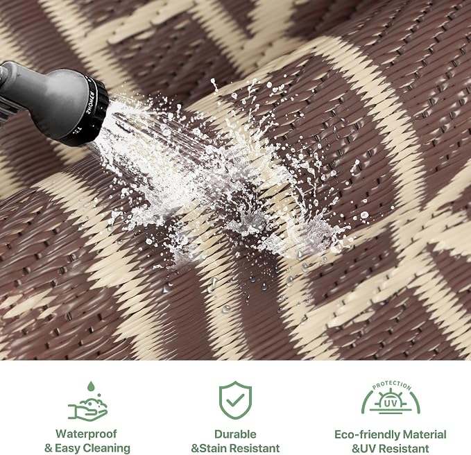 GENIMO Outdoor Rug, Waterproof Plastic Rugs for Patio, 6'x9' Mottledbrown | Outside Larger Modern Carpet Mat for Porch Decor, Deck, Balcony, Camping, RV, Backyard, Picnic, Beach, Reversible - Image 4