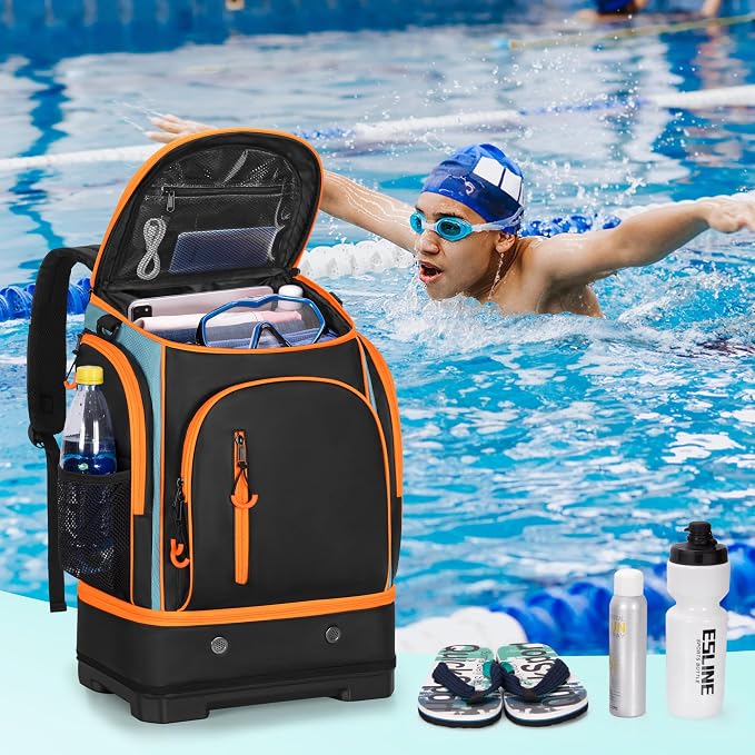Smasrob 35L Swim Bag, Swim Backpack with Hard Shoe Compartment, Orange | 2 Insulated Sections, Multiple Pockets, for Boys and Girls - Image 8