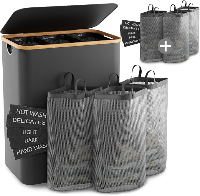 laundry hamper with lid, 6 inner bags with 10 labels by Bathola