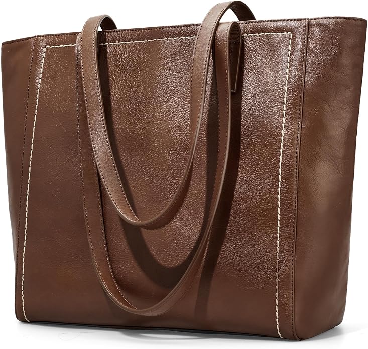 befen Vintage Genuine Leather Work Tote Bag for Women Large Tote Bag with Zipper Leather Purse and Handbags with Compartment by befen-