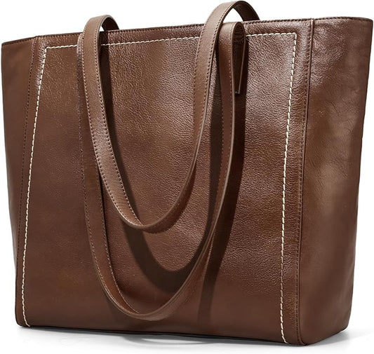 befen Vintage Genuine Leather Work Tote Bag for Women Large Tote Bag with Zipper Leather Purse and Handbags with Compartment by befen-