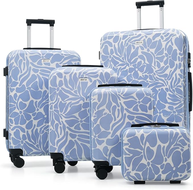 Hardside Luggage Sets, Lightweight Suitcase with Spinner Wheels, Blue Patterns by Merax