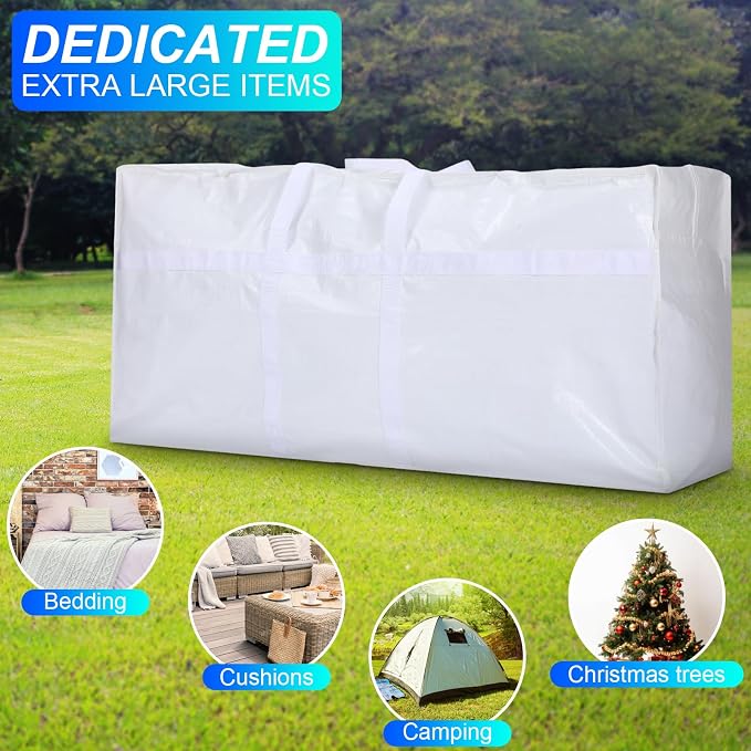 Windyun 4 Pack 57 Gallon Extra Large Moving Bags XXL Heavy Duty Storage Bag with Strong Zipper Handle Jumbo Big Tote Box Foldable for College Dorm Travel Clothes Duffle Blanket Pillow(White) - Image 6