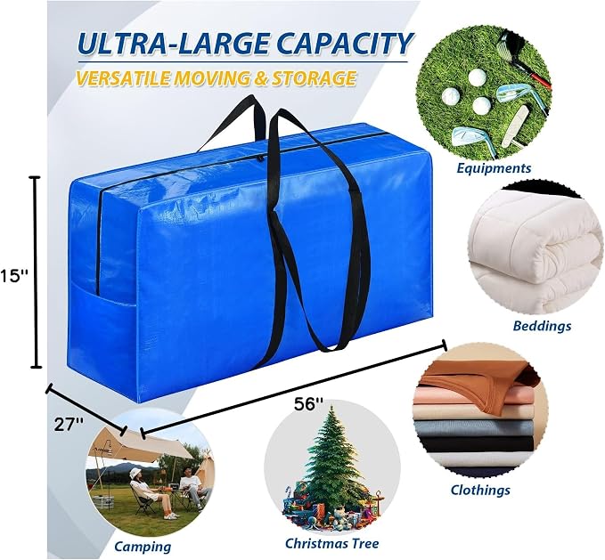 Extra Large Storage Bags, 98 Gallon XXL Jumbo Large Moving Bags Heavy Duty | 1 PACK Clothes Storage Totes Bins Moving Boxes Supplies, Foldable Travel Duffle Bag, Christmas Tree Bag, 56x27x15 inch - Image 7