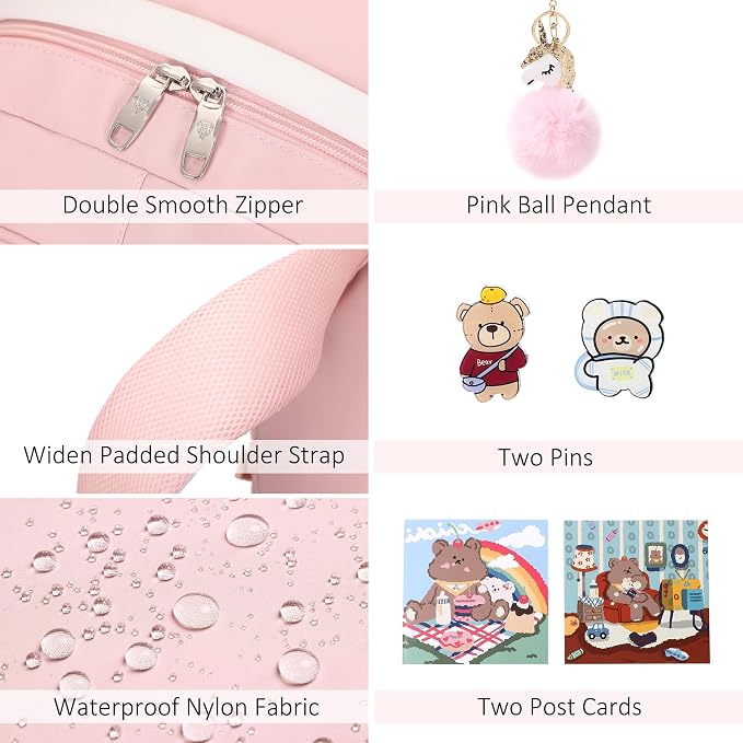 LXYGD Laptop Backpacks 16 Inch School Bag College Backpack 3 PCS with Lunch Box Pencil Pouch Set Large Travel Daypack Kawaii Bookbags for Teens Girls Women Students (Pink) - Image 5