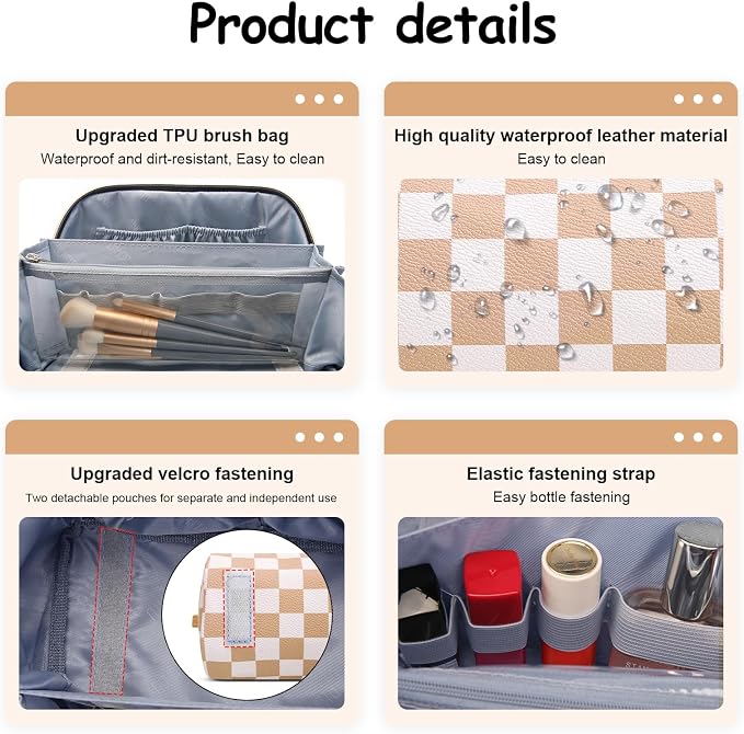 BOYATU Travel Makeup Bag Organizer Cosmetic Bag: 3 Pcs Set Make up Bags for Women with Handle - Waterproof Vegan Leather Toiletry Bag (01-G-Apricot) - Image 7