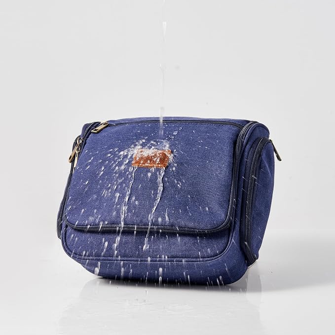 Canvas Toiletry Bag for Men Shaving Dopp Kit Bulk Travel Hanging Makeup Organizer with Sturdy Metal Hook Portable Cosmetic Bag for Women with Large Capacity Blue - Image 4