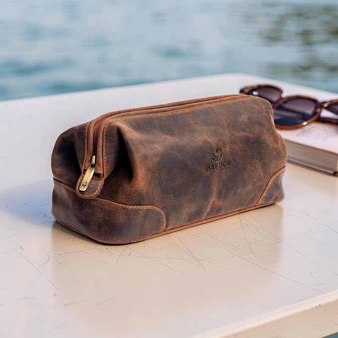 Genuine Leather Toiletry Bag for Travel, Gym, and Daily Use, Grooming Travel Kit, Large Shaving Bag with Waterproof Lining Gift for Men & Women (Tan Brown) - Image 8