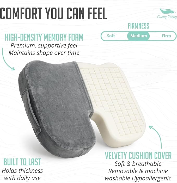 Cushy Tushy Premium Customizeable Seat Cushion, Gray | Moveable Holes, Customizable High Quality Foam, Relief for Lower Back, Sciatic, & Tailbone Pain - Image 5