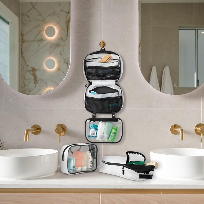 Toiletry Bag Kit 3 Piece Set: Hanging Travel Toiletry Bag + 311 TSA Cosmetic Liquid Bag + Accessory Organizer Pouch - Image 8