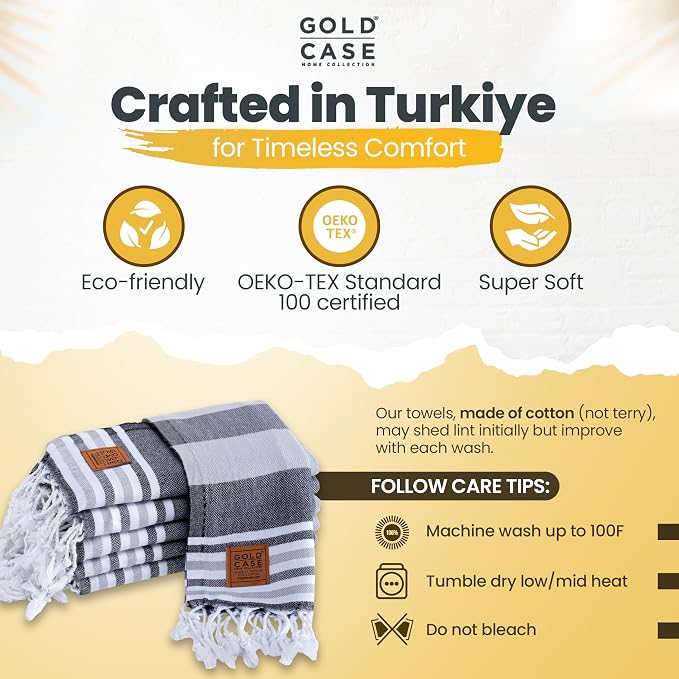 GOLD CASE HOME COLLECTION Olympos Original Turkish Hand Towels by - Set of 6-20x40 inches 100% Cotton Decorative Bathroom & Kitchen for Hand, Face, Hair, SPA, Farmhouse, Gym, Tea and Dishcloth, Black - Image 6