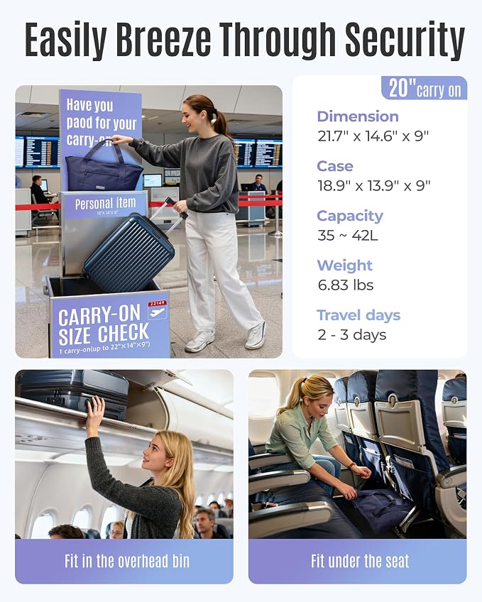 LIGHT FLIGHT 3-Piece Luggage Sets, Expandable Carry On Luggage 22x14x9 Airline Approved, Hardside Carry On Suitcases with Wheels, TSA Lock Travel Luggage Sets, Royal Blue - Image 3