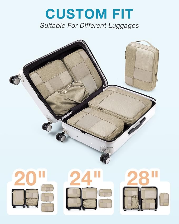 BAGSMART Compression Packing Cubes for Travel, 6 Set Luggage Organizer Bags | Fits 20/24/28in Carry-On Suitcases, Compressible Bags Streamline Cruise Travel Essentials, Sturdy Handles, Machine Washable - Image 3
