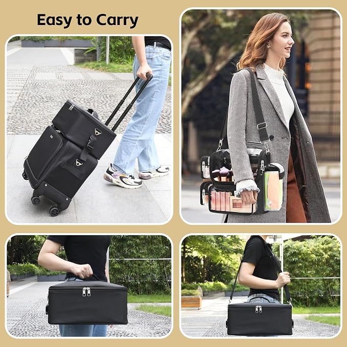 TANTO Rolling Makeup Train Case, Makeup Brushes Holder Extra Large Cosmetology Case on Wheels Professional Salon Travel Cosmetic Organizer for Makeup Artists with 7 Pouches & Swivel Wheels - Image 5