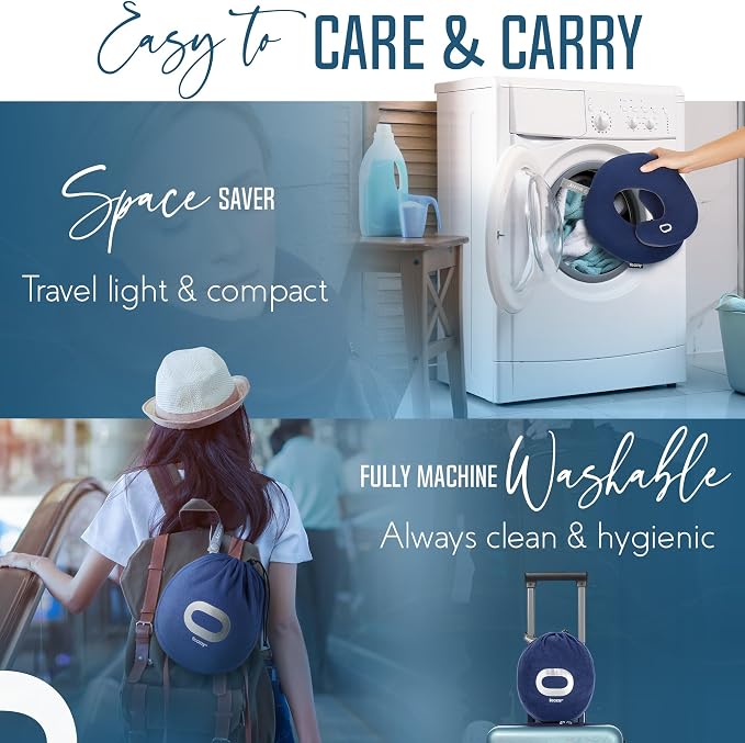 BCOZZY Travel Neck Pillow for Airplane – Patented Double Support for Head, Neck, and Chin. Best for Long Flights, Plane Sleeping & Car Rides. Adjustable Size. Fully Washable. Carry Bag. X-Large, Gray - Image 7