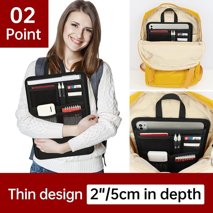 Stiff Backpack Insert Organizer for Men Women Bag In Bag,Thin Water-repellent Nylon 13.7''x10.2''x2''-Black - Image 3