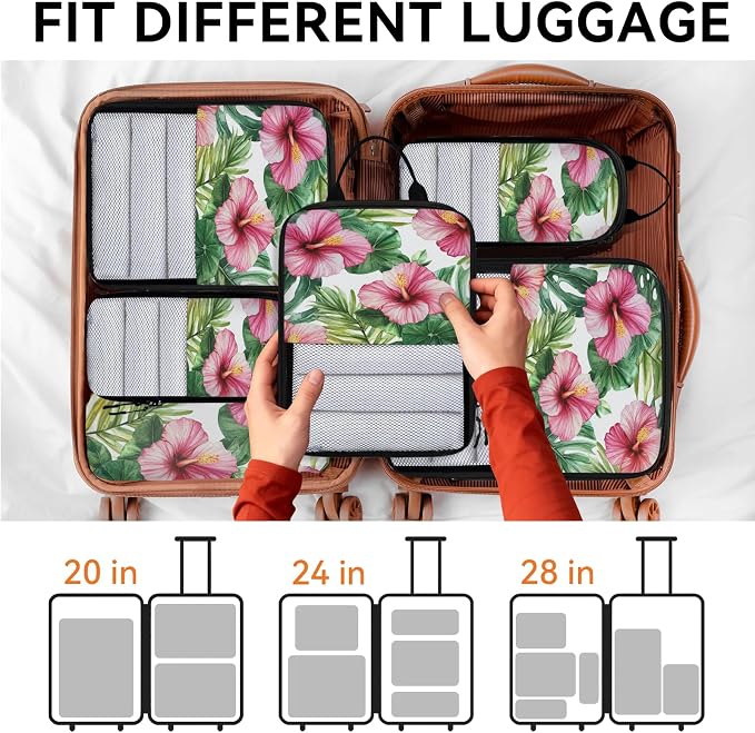 Floral Tropical 6 Set Compression Packing Cubes for Travel Luggage Carry On Suitcase Compressible Expandable Packing Cubes Organizers Bag - Image 7