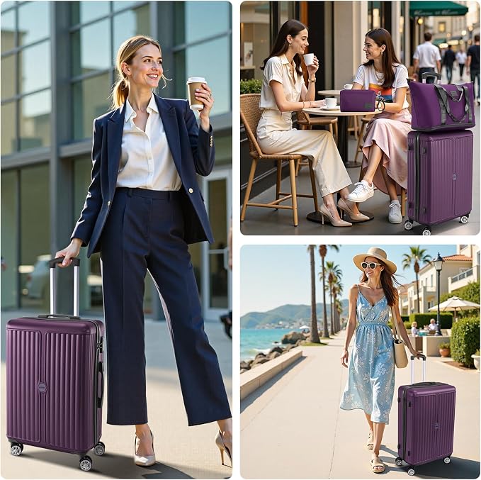 Hoteel 20 Inch Luggage Set 3 Piece, Hardside Carry On Suitcase with TSA Lock and Spinner Wheels, Includes Expandable Duffel Bag and Toiletry Bag, Lightweight ABS+PC, Purple - Image 8