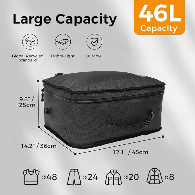 ZPO Travel Vacuum Bags with Pump, IP68 Waterproof Reusable Vacuum Seal Bags for Clothing Travel, 46L Compression Bags for Carry On Suitcases and Backpack (2 Pack+Pump) - Image 2