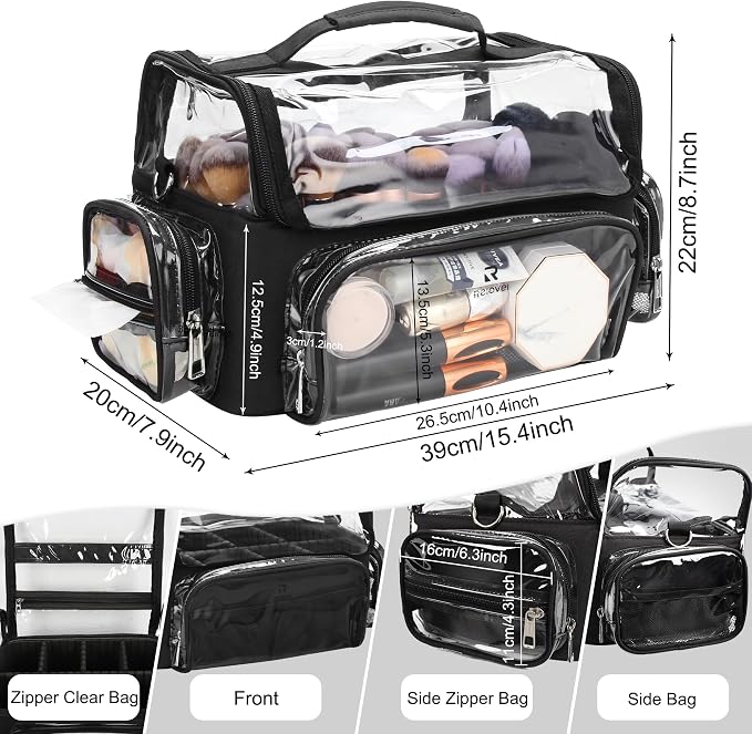 TANTO Makeup Brush Case, Clear Extra Large Cosmetic Organizer Holder Professional Makeup Artist Train Case with Adjustable Dividers&Strap Portable Makeup Brush Holder (02A-Black（XX Large）) - Image 4
