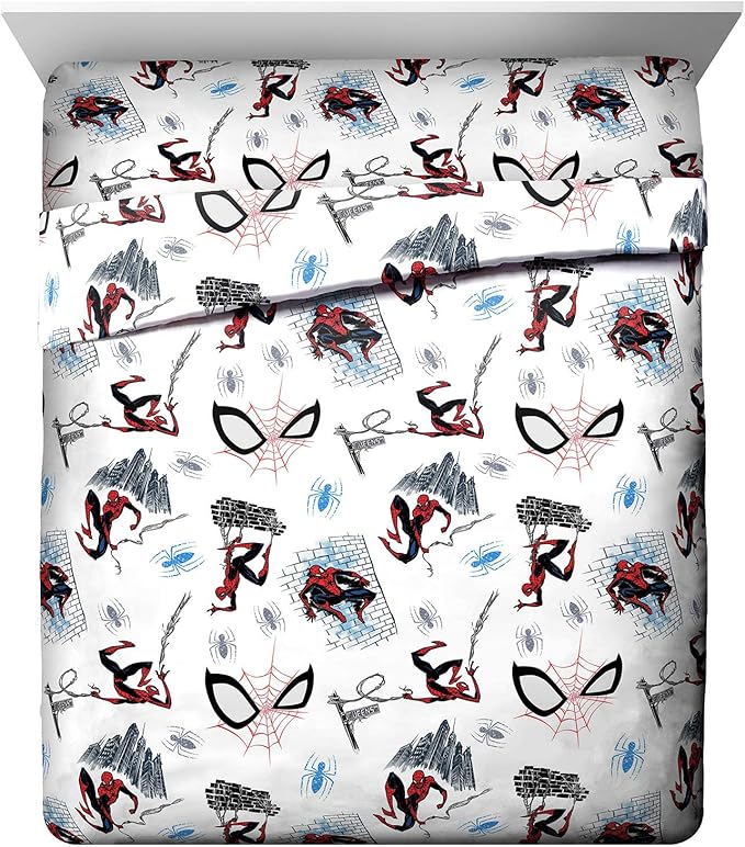 Jay Franco Kids Sheet Set with Fitted, Flat Sheets & Pillow Cover - Ultra-Soft Bedding with Pillowcase for Room Decor, White - Spiderman, 4 Piece Queen by JayFranco
