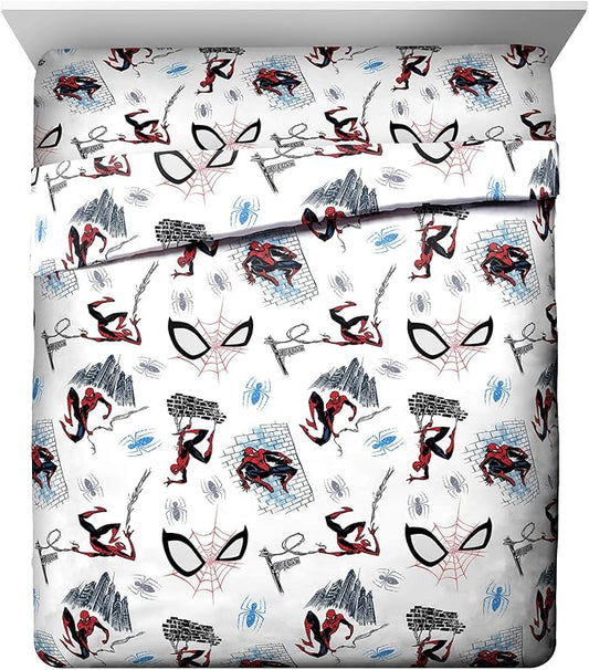 Jay Franco Kids Sheet Set with Fitted, Flat Sheets & Pillow Cover - Ultra-Soft Bedding with Pillowcase for Room Decor, White - Spiderman, 4 Piece Queen by JayFranco