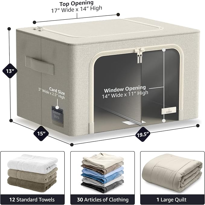 Sorbus Storage Bins with Divided Interior - Large Stackable & Foldable Organizer Containers with Metal Frame, Oxford Fabric, Large Window & Carry Handles - Organization for Bedroom, Linens & Clothes - Image 2
