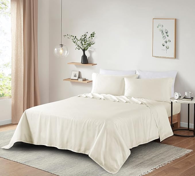 100% Supima Cotton Sheets 600 Thread Count,Bed Sheet Set King Size Sheets 4 Pieces,Soft & Silky Sateen Weave, Fits Mattress Up to 18",Deep Pocket, Breathable & Fade Resistant(Ivory,King) - Image 7