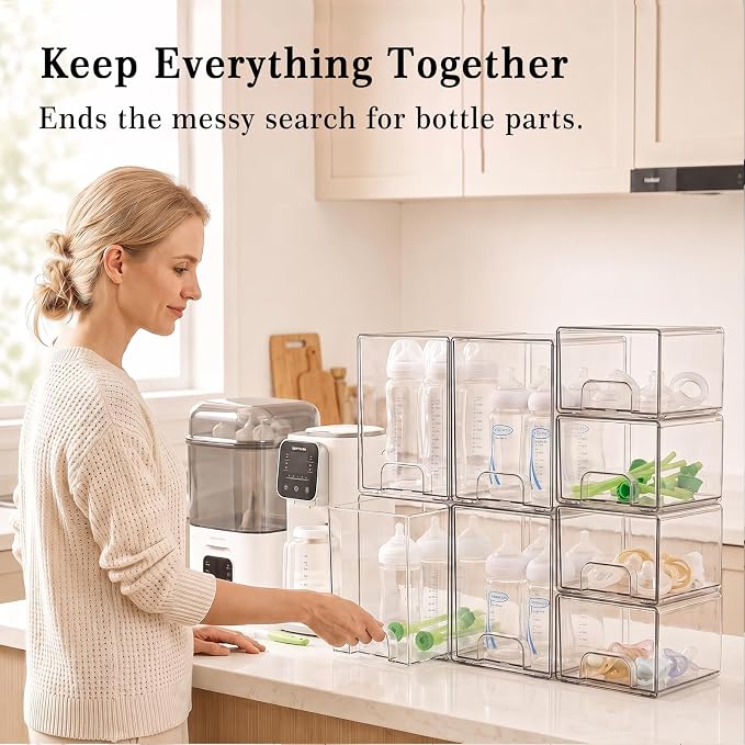 Clear Stackable Storage Drawers: Baby Bottle Storage Organizer, Acrylic Bottles Station Organizer Container for Countertop, Vanity, Bathroom, Cabinet Organization - 8 Pack - Image 3