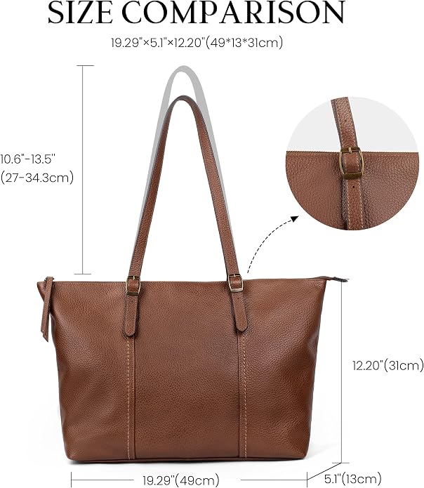 befen Vintage Genuine Leather Work Tote Bag for Women Large Tote Bag with Zipper Leather Purse and Handbags with Compartment - Image 7