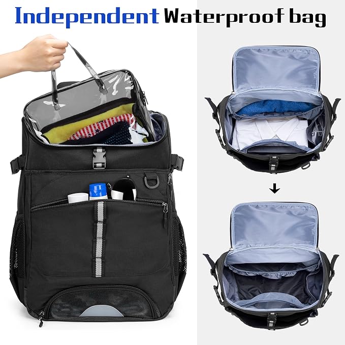 GOBUROS Swim Backpack for Swimmers, Swim Equipment Gear Bag for Men | Swimming Backpack with Additional PVC Transparent Bag for Workout Gear, Beach Pool Backpack for Swimming, Sports, Gym, Black - Image 3