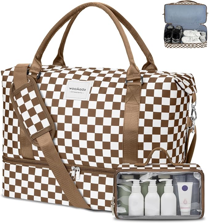 WOOMADA Weekender Overnight Bag for Women, Carry on Shoulder Travel Duffel with Shoes Compartment,Gym Bag with Toiletry Bag by WOOMADA